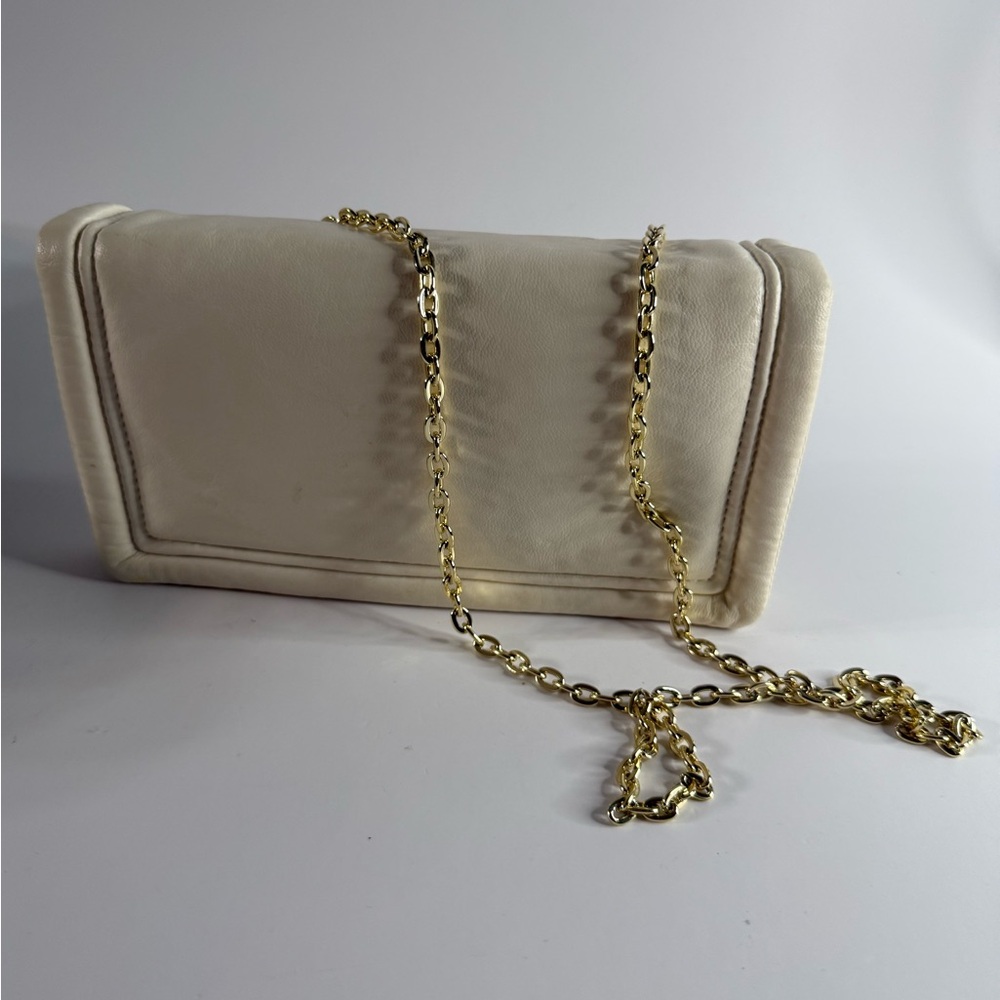Zara Cream Gold Chain shoulder Clutch Bag
